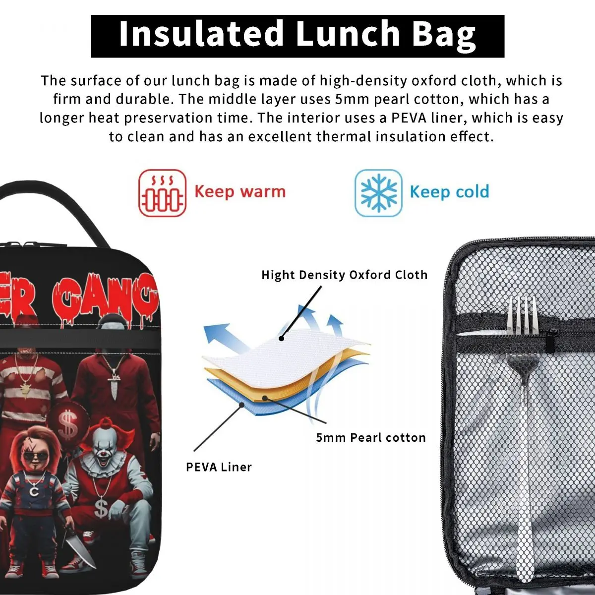 القتل عصابة الغداء حقيبة للكبار مخصص الغداء مربع لطيف نزهة حقيبة للحفاظ على البرودة المحمولة معزول أكسفورد أكياس الغداء الحرارية #3