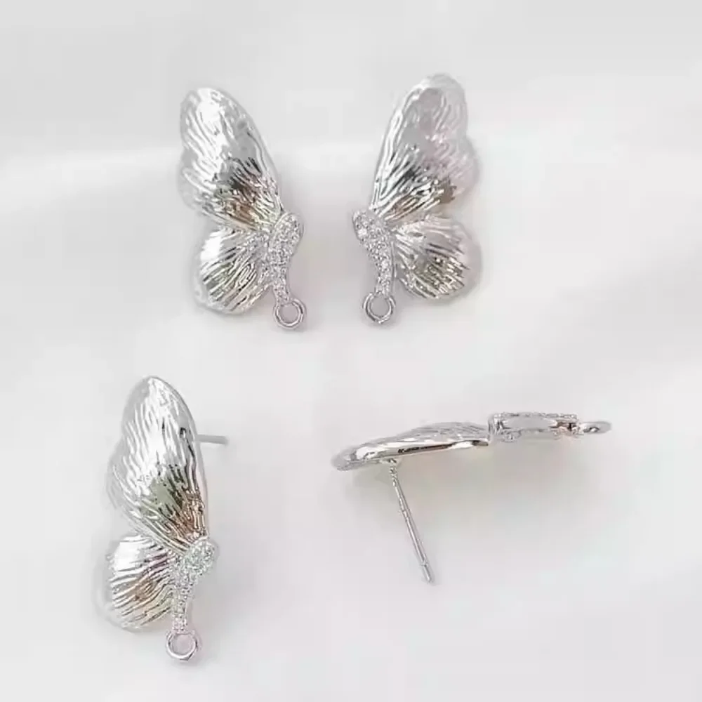 14K Gold-plated 925 Silver Needle Earrings, Butterfly High-end French Retro Court Baroque Stud Earrings DIY Earrings - view 4