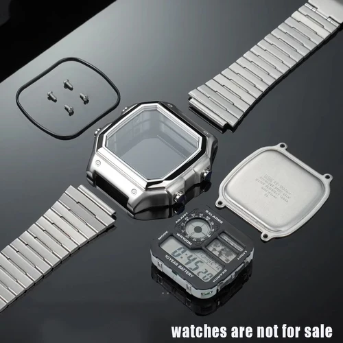 Imagen 1 del producto Caja modificada AE1200/1300 para Casio 3299 AE1-1200WH, caja de reloj de acero inoxidable, carcasa de Metal con anillo impermeable negro