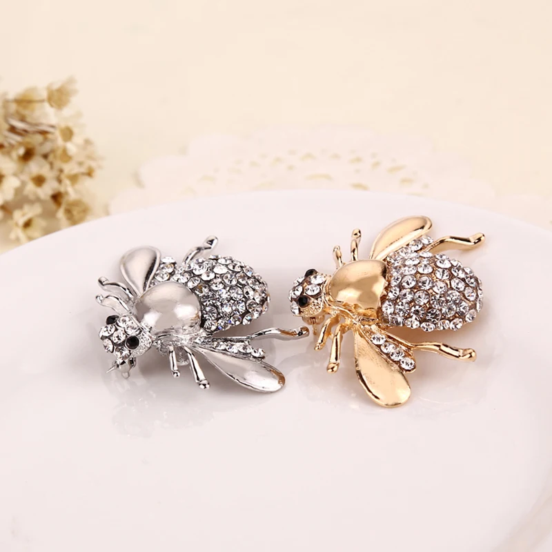Funny 3D Proud To Bee Crystal Lapel Pins Golden And Sivery Animal Fly Rhinestone Mini Brooches Badge
