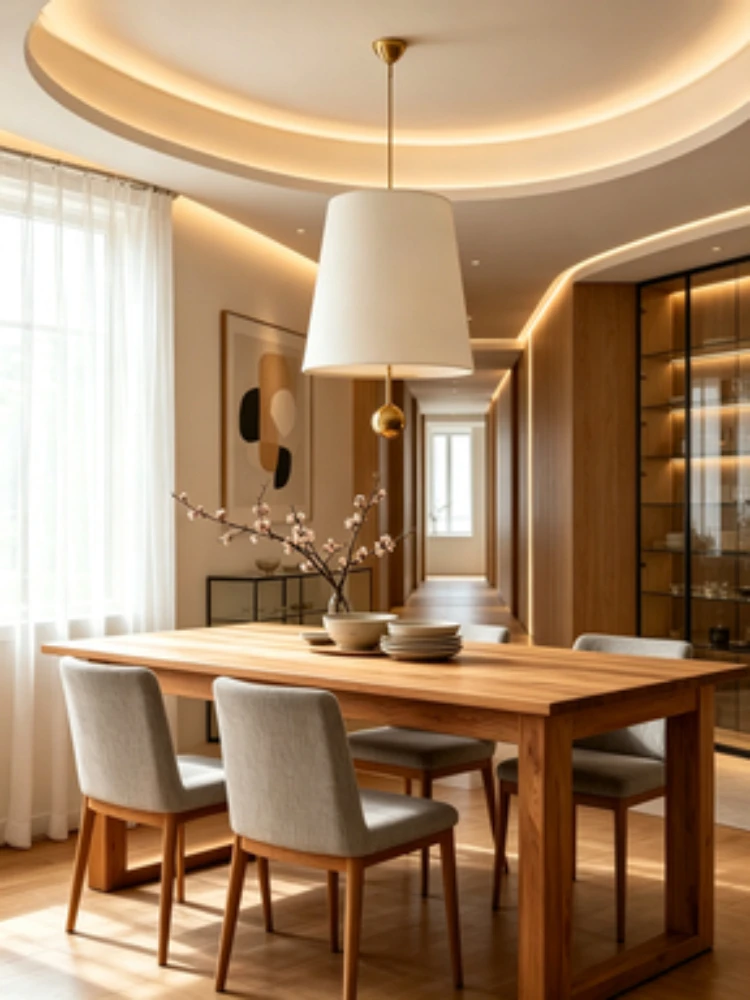 Modern minimalist restaurant linen fabric pendant light Nordic light luxury retro bar counter aisle tea room lighting fixtures