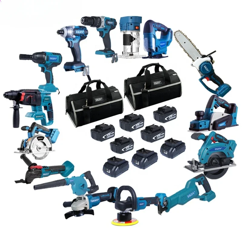 Cordless Electric Drill Factory Wholesale Complete 1500 18-Volt  21v 15-tools Combo Kit 4-6ah Battery Power Tools