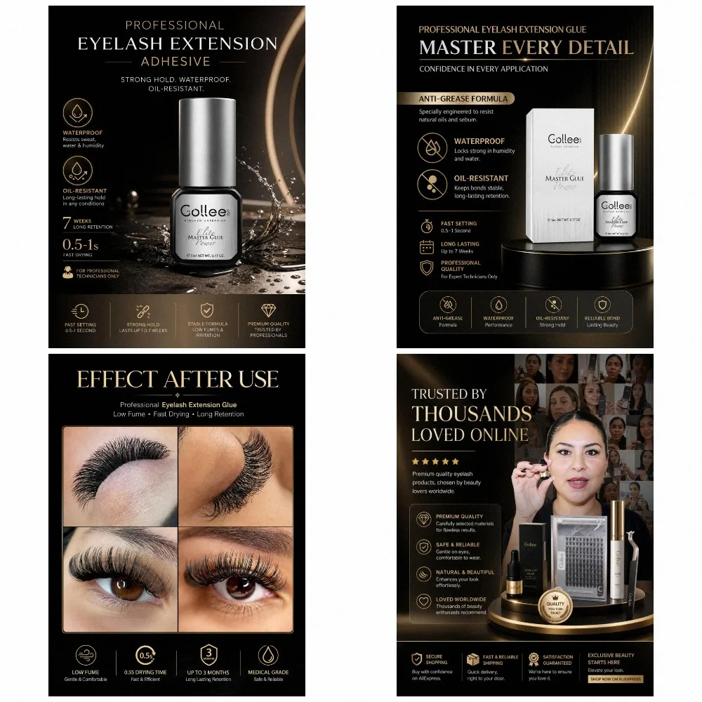 Gollee Fast Dry 0.5S Eyelashes Extra Strong Glue 50-60days Black Eyelash Glue Lash Extension Supplies Adhesive for Eyelash