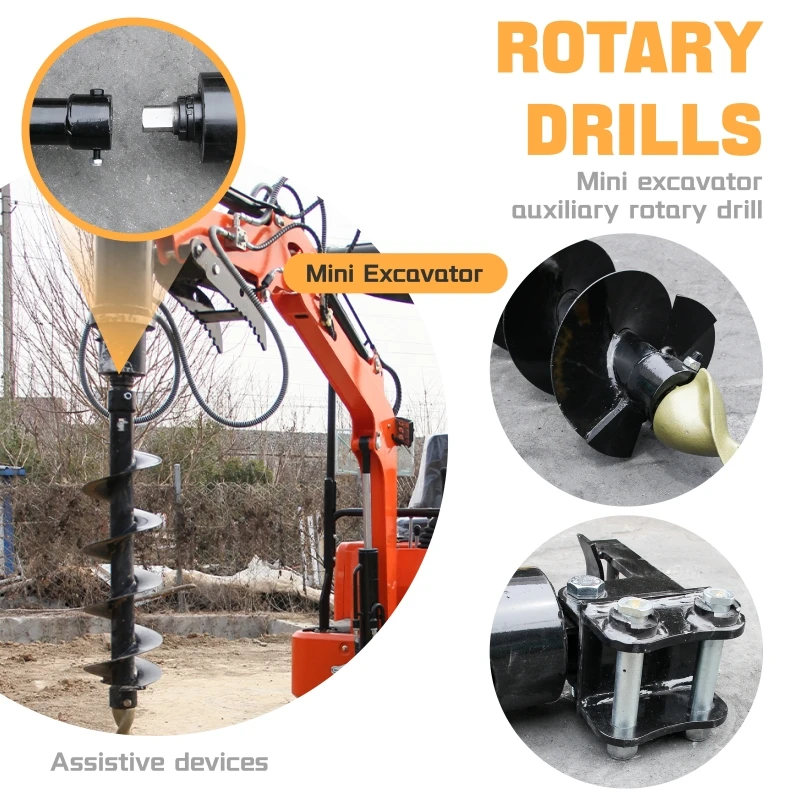 Mini Excavator Auger Attachment ，Diameter Hydraulic Drill Bit for 1 Ton Machines, Suitable for Clay and Rocky Soil
