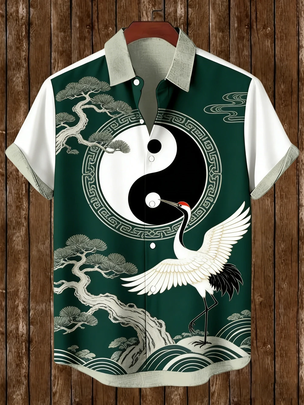 

Men's Retro Linen Short Sleeve Shirt Oriental Taoist Pattern 3D Printed Shirt Hawaiian Casual Vacation Clothes Mens Quick Drying
