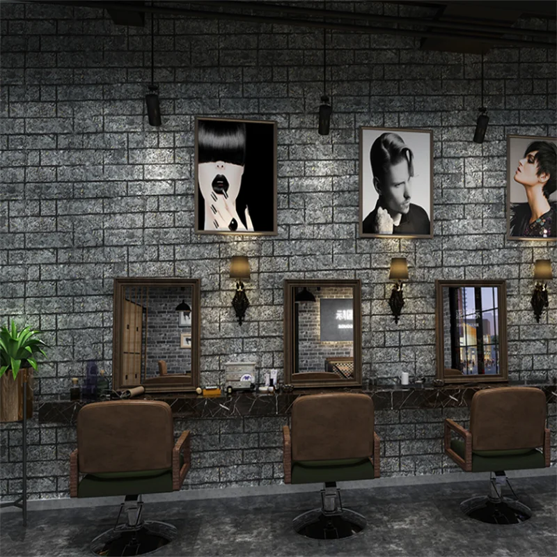 

Vintage 3D three-dimensional cement gray brick brick pattern wallpaper Antique brick restaurant barber shop clothing behang