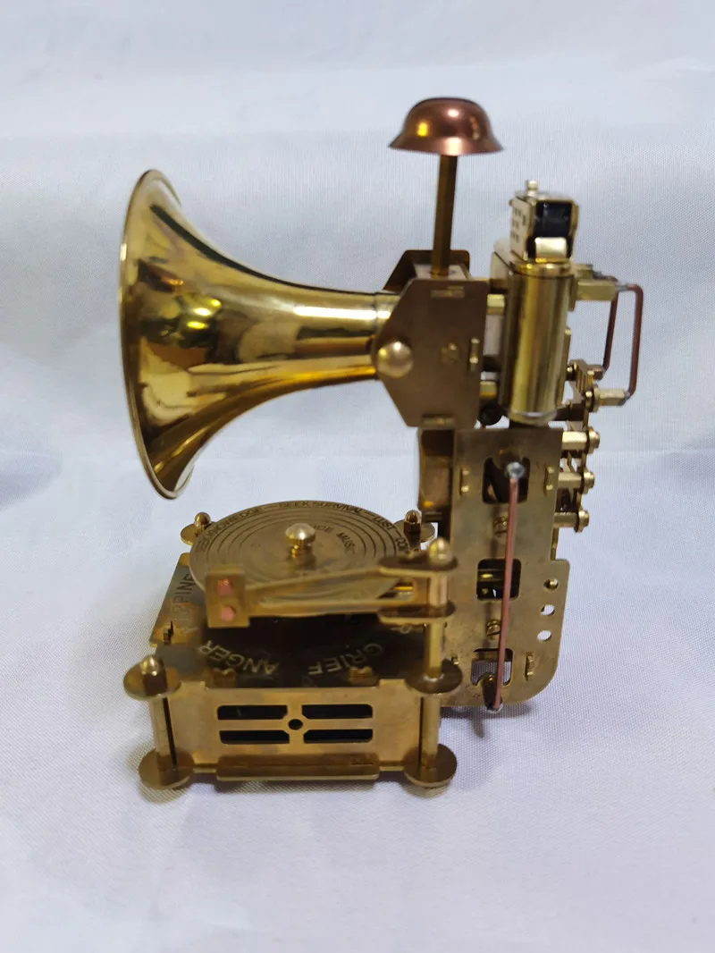 Handcrafted Classic Desktop Music Box Retro Metal Brass Gramophone Music and Projector Movie Style with Fuel Lighters Collectors