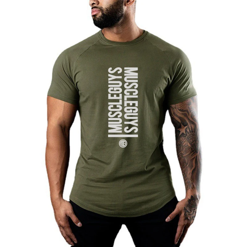 Sommer Baumwolle Atmungsaktive Schweißabsorbierende T-Shirts Fitness-Studio Workout Muskelkleidung Herren Lässige Kurzarm Bodybuilding-Shirts