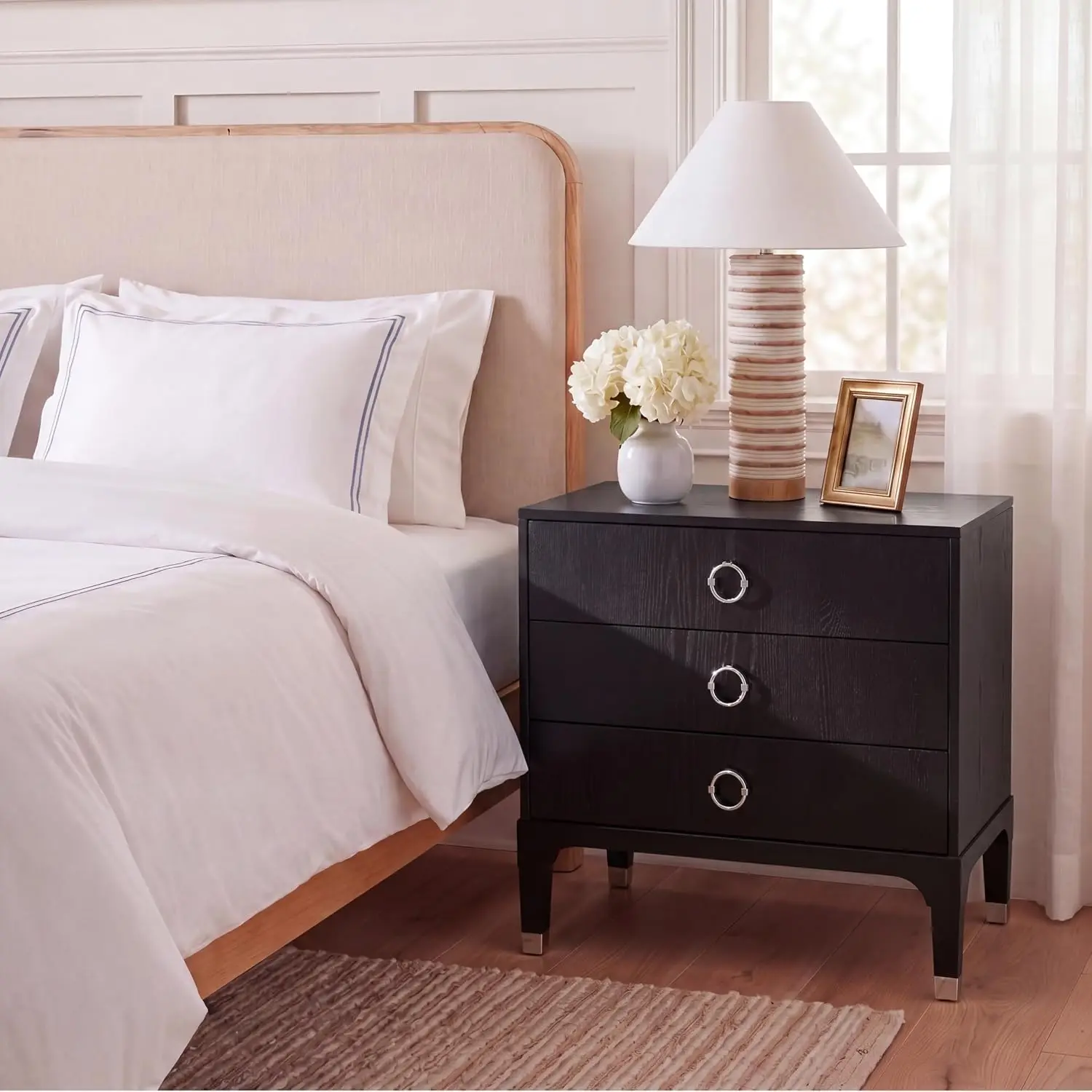 Modern Open-Frame 3-Shelf Nightstand Black Iron Bedroom Side Table 30