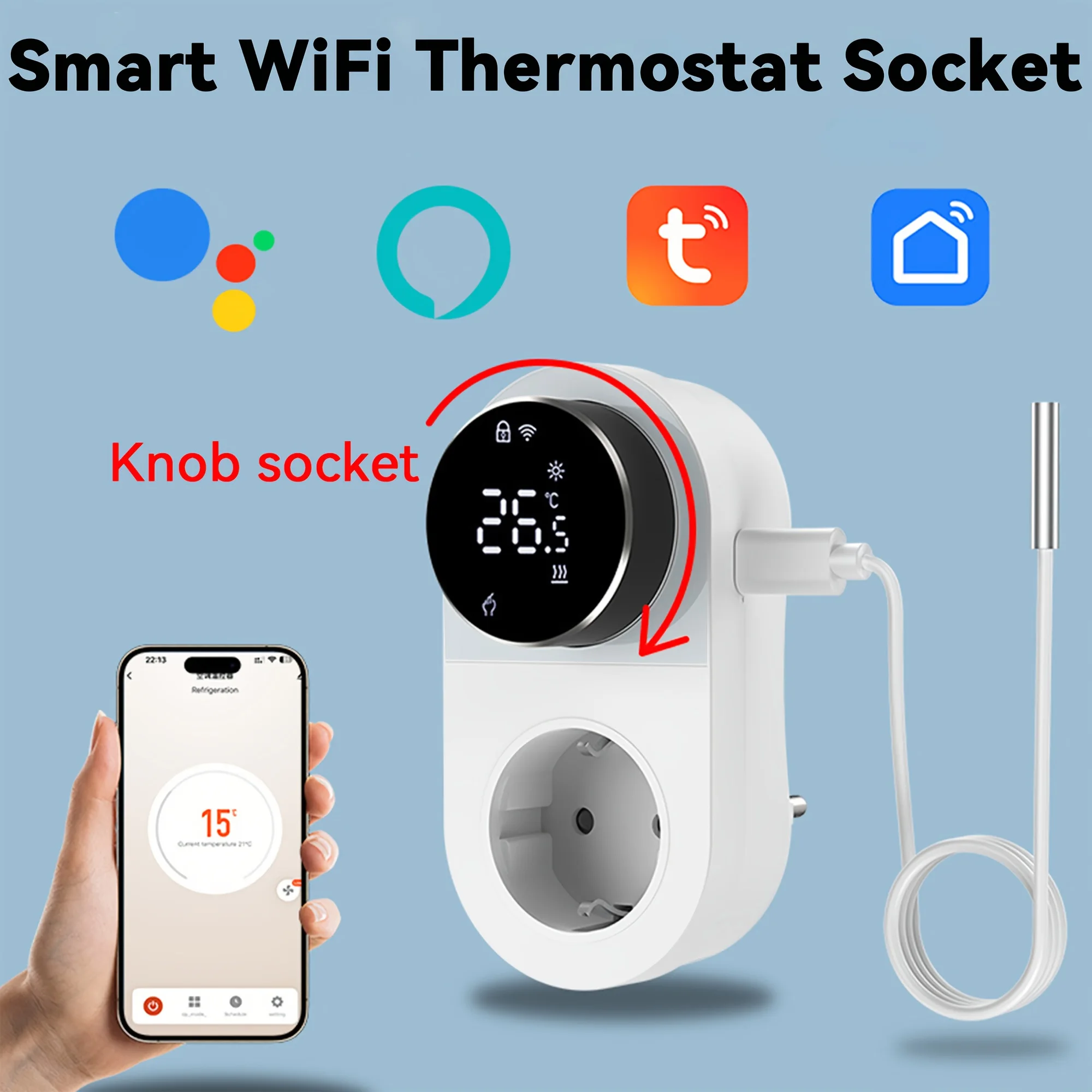 AC95~240V Smart WIFI Plug-in Thermostat Socket Room Knob-type Button Temperature Controller