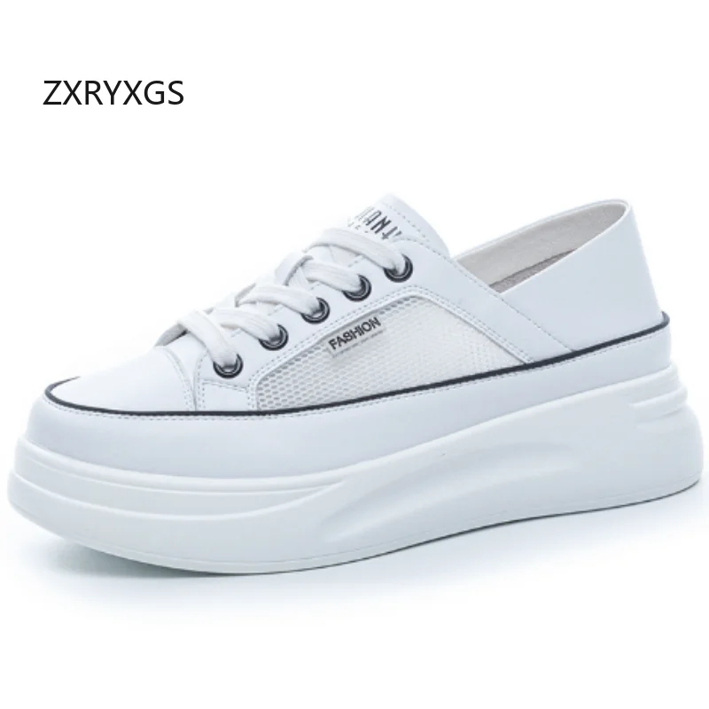 

ZXRYXGS, новинка 2025, весна-лето, дышащие кроссовки из воловьей кожи, белые туфли, обувь на платформе, женская темпераментная трендовая обувь