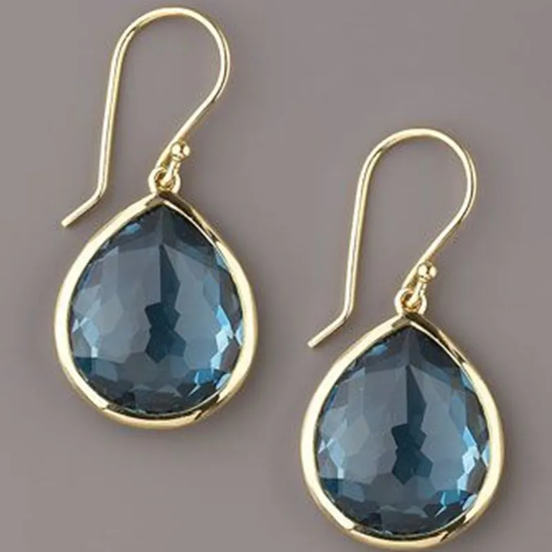 Trendy Water Drop Sea Blue Zircon Stones Earrings Exquisite Gold Color Metal Engagement Wedding Dangle Earrings for Women