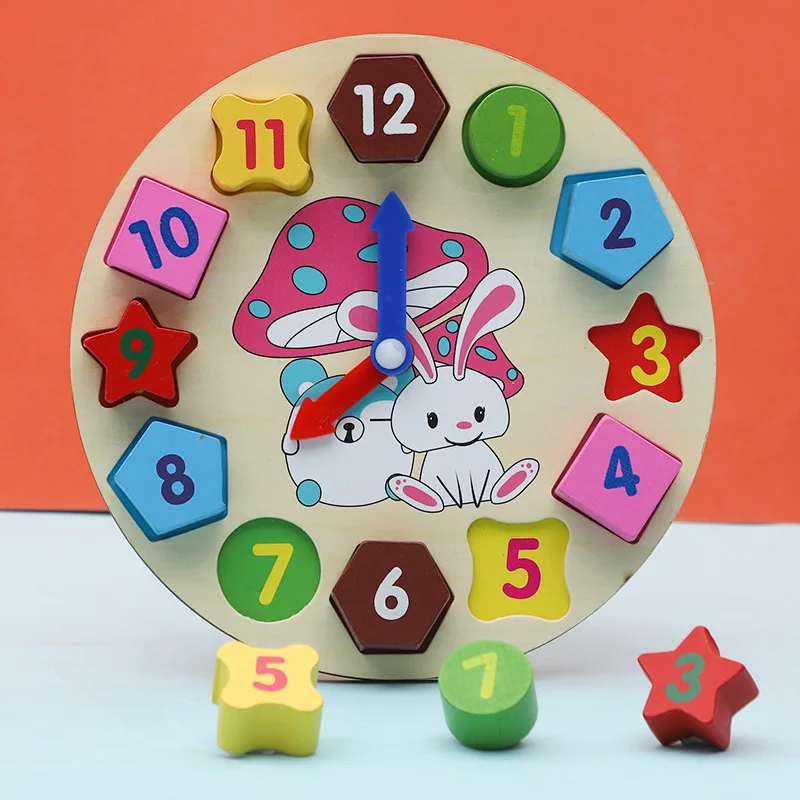 Orologio per animali in legno per bambini, ausilio didattico, tempo di educazione precoce, forma di colore, blocchi di costruzione abbinati, giocattoli educativi