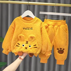 Winter Children Clothing Set for Baby Boys Girls Autumn Cartoon Tiger Jacket Coat Pants 2Pcs Baby Sets Warm Plush Kids Clothes