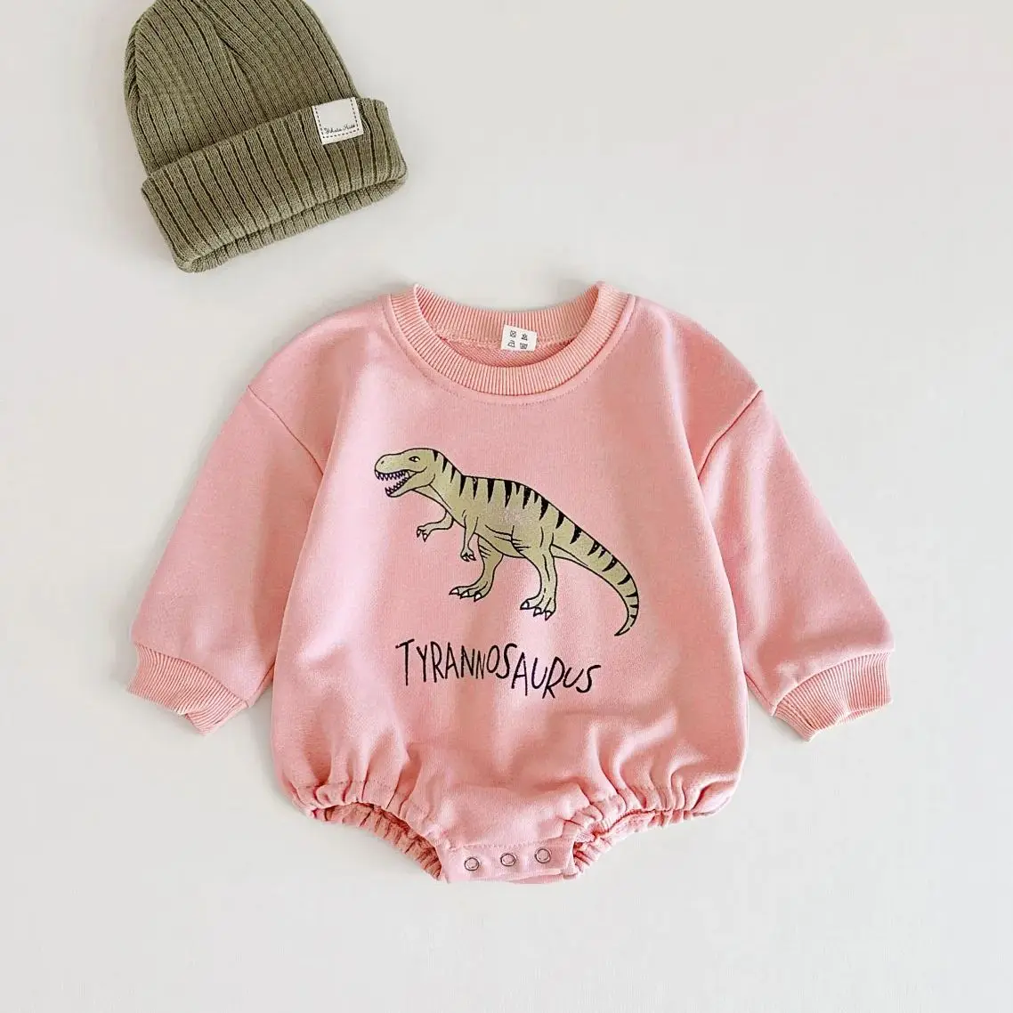 Baby Romper Spring Autumn Sweatshirt Jumpsuit Dinosaur Print Boys Girls Warm Triangle Bodysuit Newborn Baby Clothing 0-18M