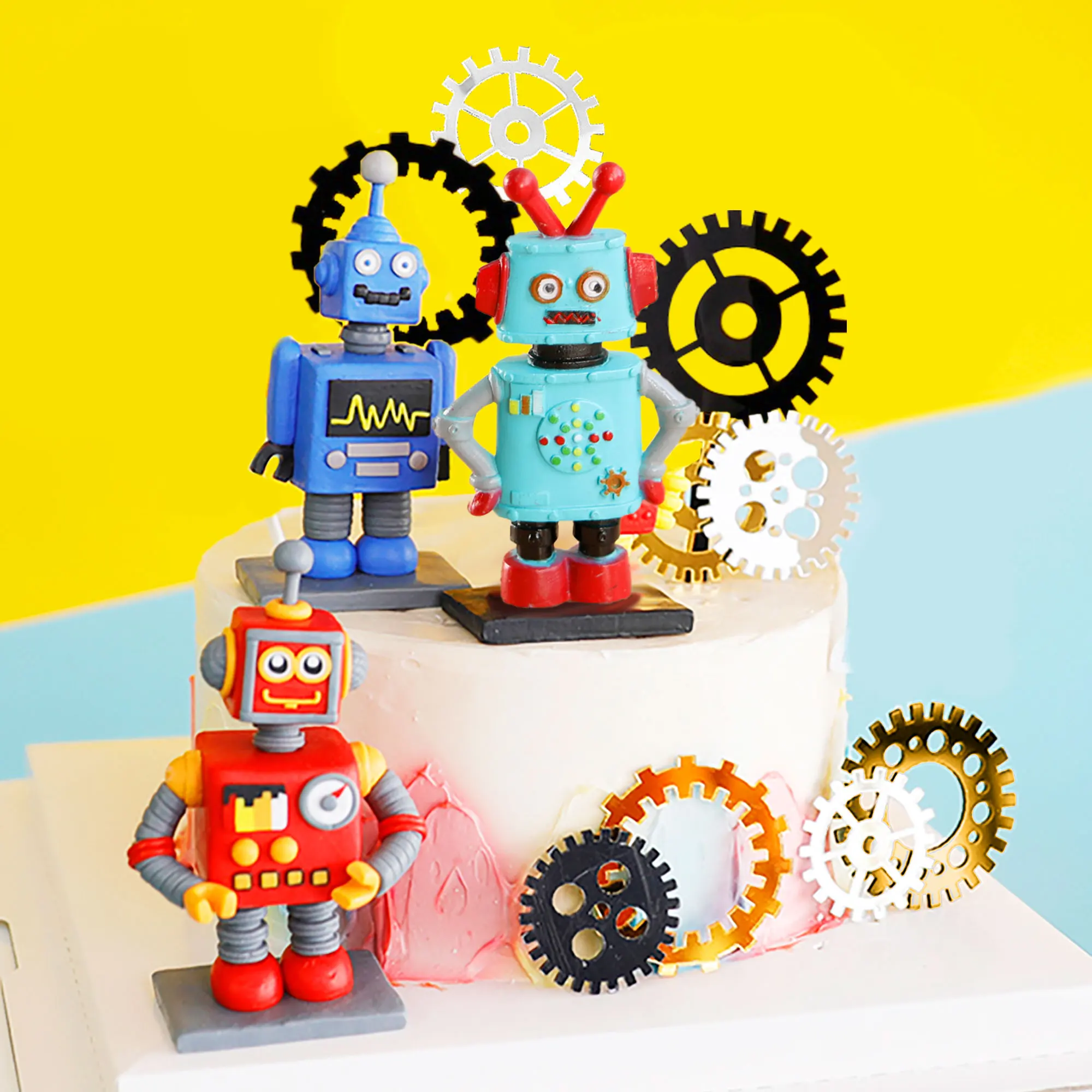 LaVenty Rainbow Robot Cake Decoration Robot Technology Cake Decoration Technology Birthday Party Decoration