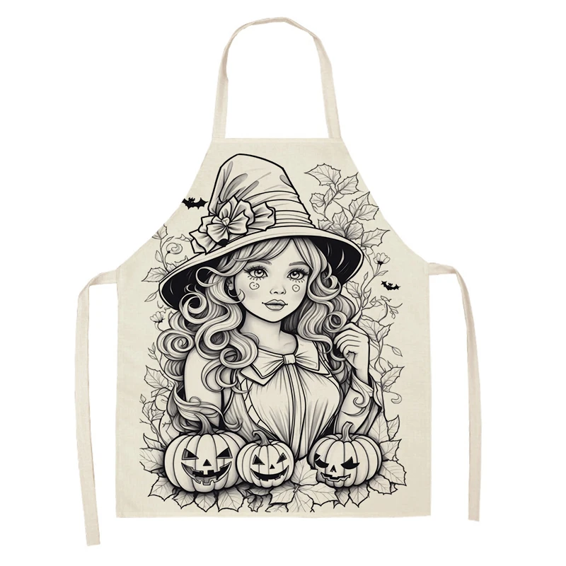 Tablier de Cuisine en Lin Imperméable pour Femme et Enfant, Grande Taille, Demi-Travail, Café, Art, Halloween, Automne