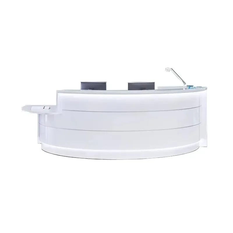 Custom Semi Circular Marble Reception Desk Curved White Luxury Front Desk for Office Hotel Lobby Modern Design