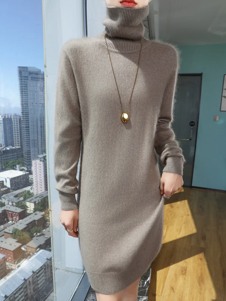 TLOML جديد إمرأة 100% المنك الكشمير فستان الياقة المدورة البلوز نمط غير رسمي الخريف الشتاء سليم لينة الدافئة الكشمير محبوك فستان