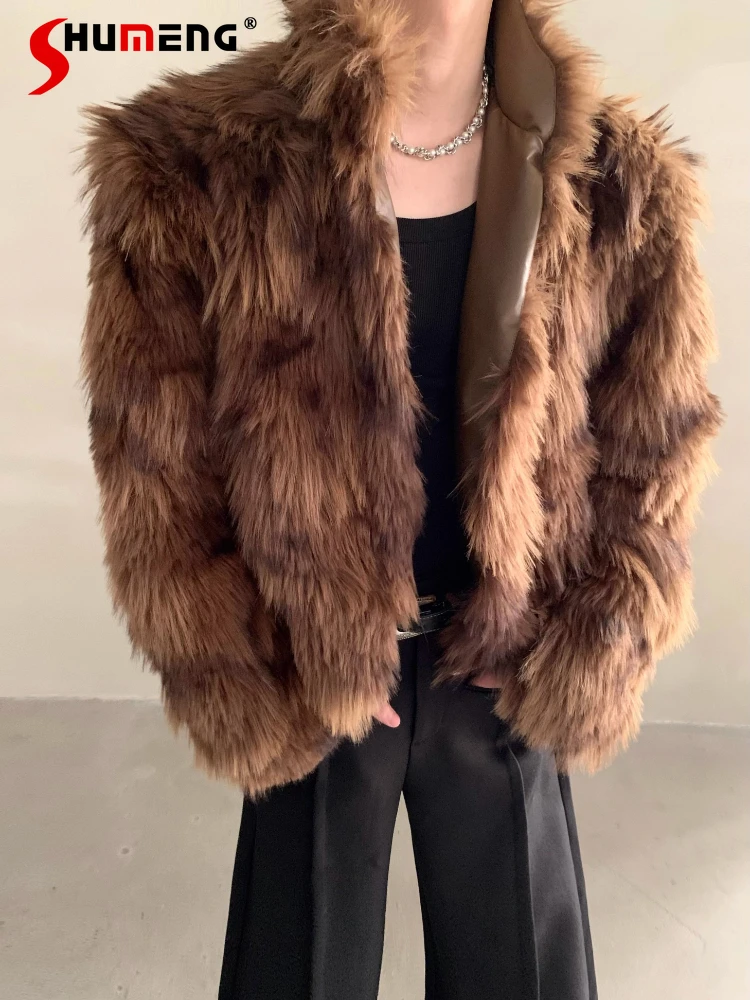 

Men's 2025 Winter New High-End Fashion Coats Male Eco-Friendly Fur Short Jackets Men's Stylish Lapel Fur Integrated Chic Jackets