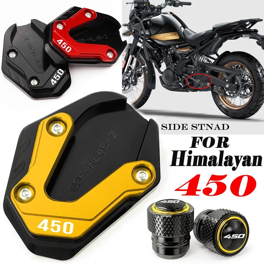 For Royal Enfield Himalayan 450 Himalayan450 2024-2026 CNC Motorcycle Side Stand Enlarged Pad Foot Kickstand Tire Valve Caps