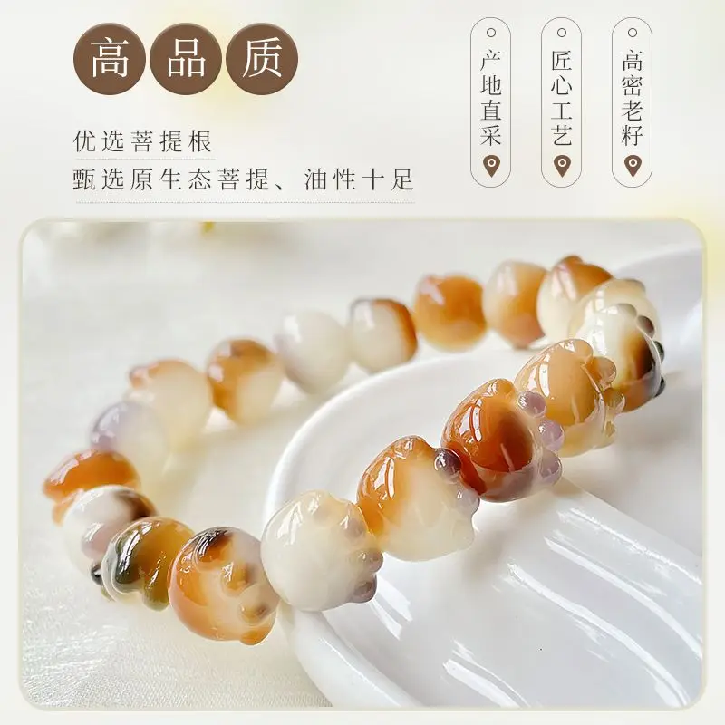 Imagem -02 - Pulseira Kawaii White Jade Bodhi Bead para Mulheres Carvão Vegetal Unha de Gato Três Flores Corda Mão da Menina Buda Estudantes