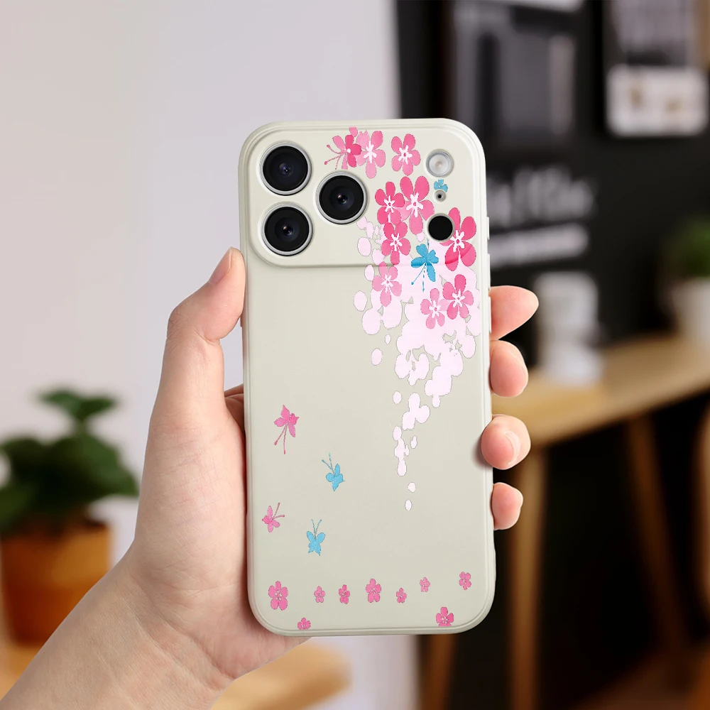 رومانسية زهر الكرز غطاء من البولي يوريثان كوكه آيفون 17 برو ماكس 17 الهواء 16 15 14 13 12 11 برو ماكس XS Max7 8 Plus 16e 16 Plus