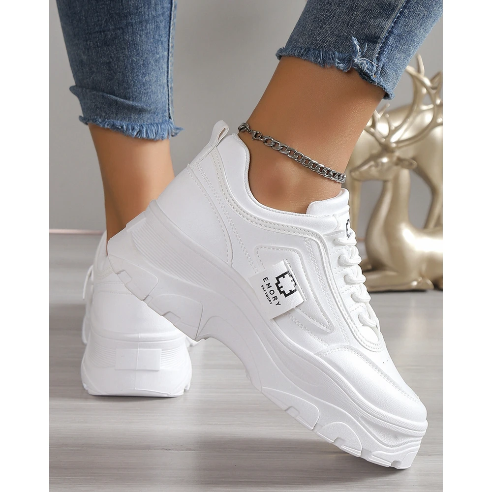 Women Korean Style Lace Up Sneakers Sports Casual Round Toe Spring Autumn Platform Going Out Running Shoes