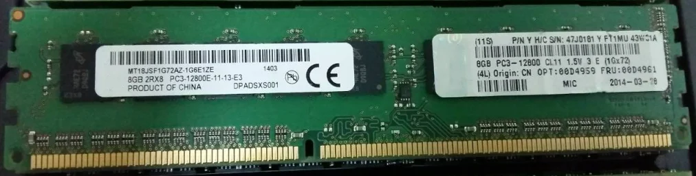 

original 100% authentique 00D4959 00D4958 8G PC3-12800E DDR3-1600