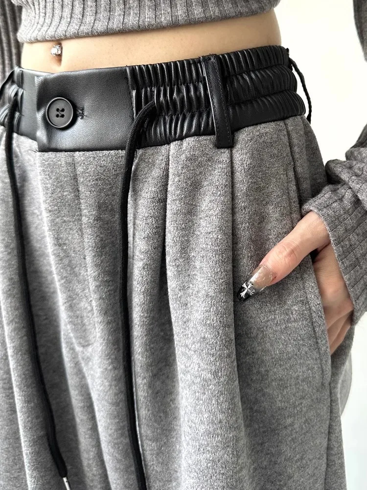

High Waist Wide Leg Pants plus Size Drawstring Loose Floor Length Straight Cut Casual Slimming Drapey Elastic Sports Trousers
