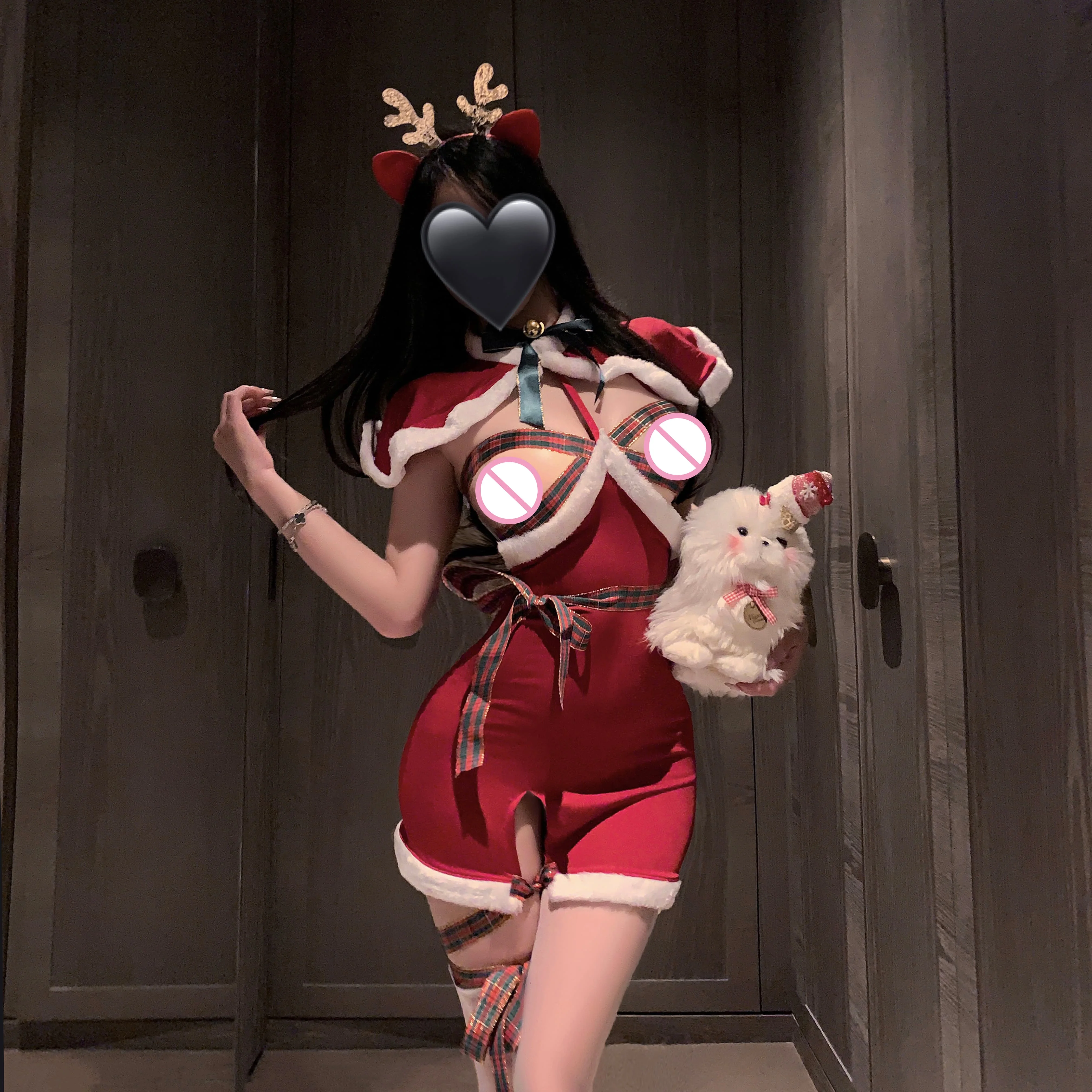 

Sexy New Year Christmas Outfits Hollow See Through Uniform Cosplay Costume Women Xmas Santa Claus Dress Red Backless Lingerie