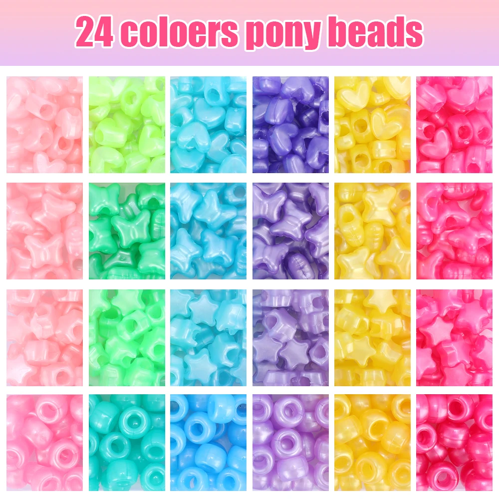 Makersland Pony Beads Kit Butterfly Star Heart Colorful Beads For Kids Girls DIY Kandi Beads For Jewelry Making Bracelet Set