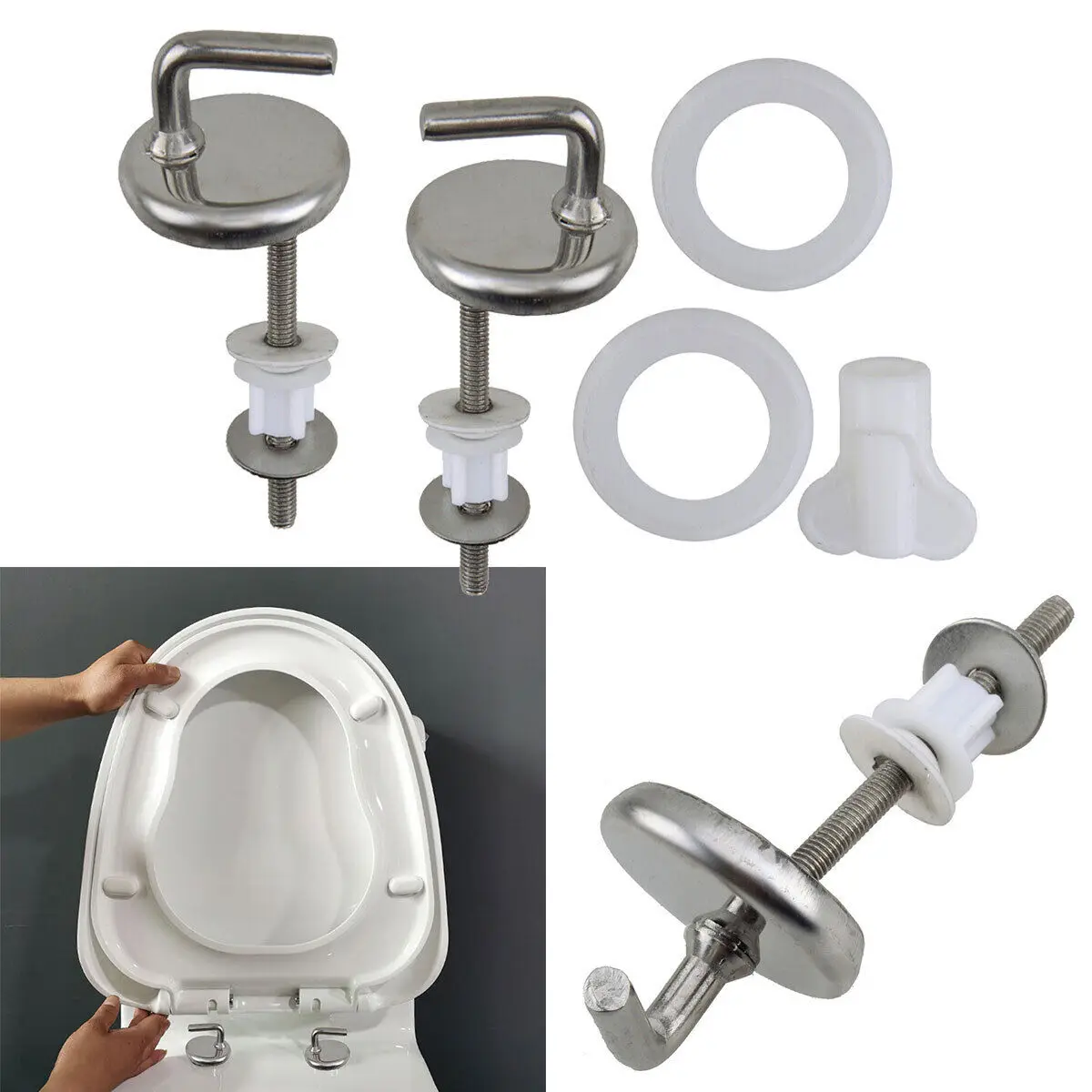 2Pcs Toilet Cover Hinges Top Fix Toilet Seat Fittings Quick Release Hinges Steel