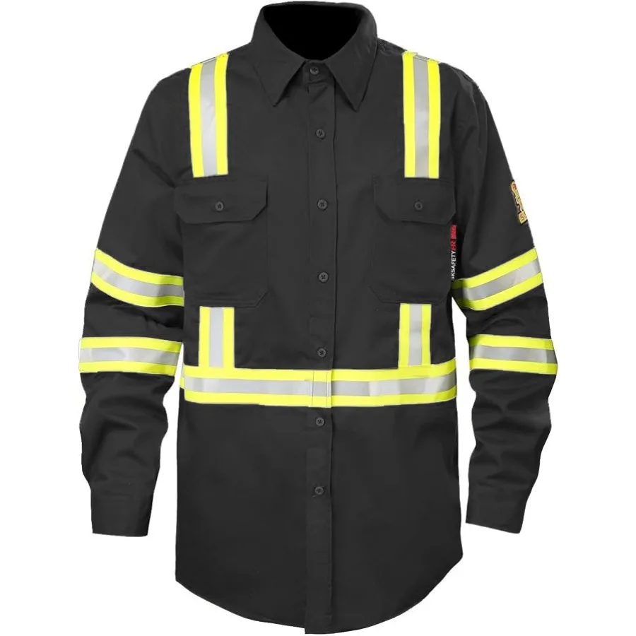 

SKSAFETY 7oz FR Shirts for Men, Welding Shirt Hi Vis Flame Resistant Cotton Fire Retardant Longsleeve Shirt CAT2