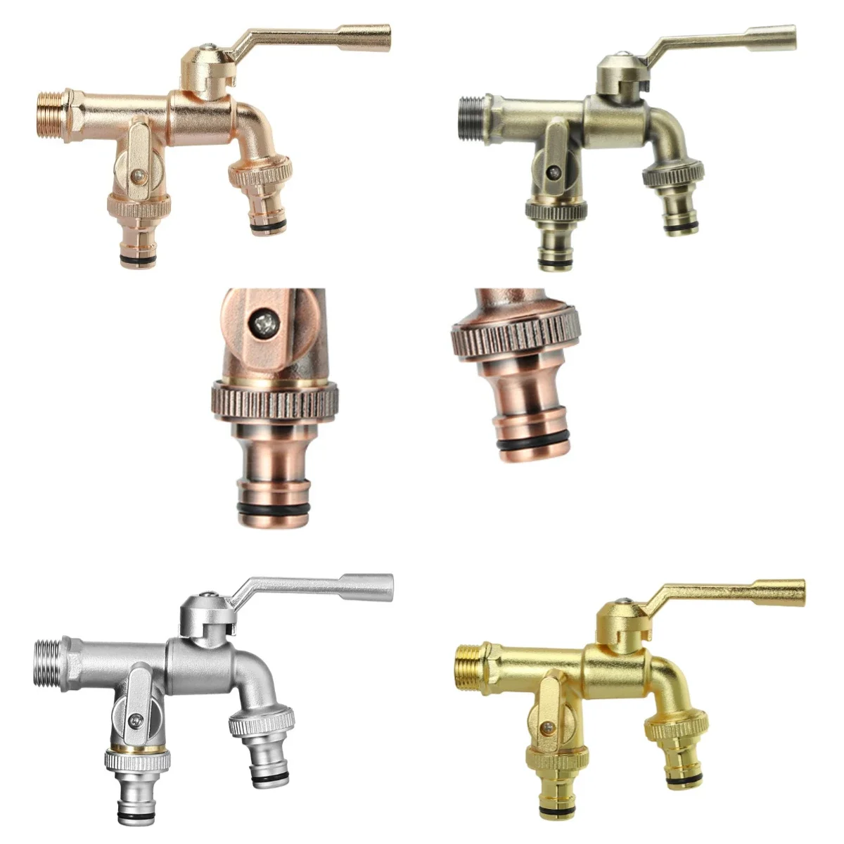 1PC Brass Bibcock 7 Colors Bronze Antique Outdoor Dual Outlet Faucet Washing Machine Out Garden Balcony Frost Protection Tap