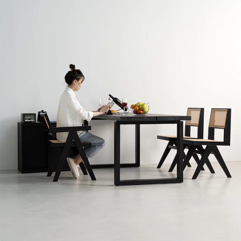 Mesa de comedor Wabi Sapphire Ash Mubien, escritorio rectangular de troncos japonés