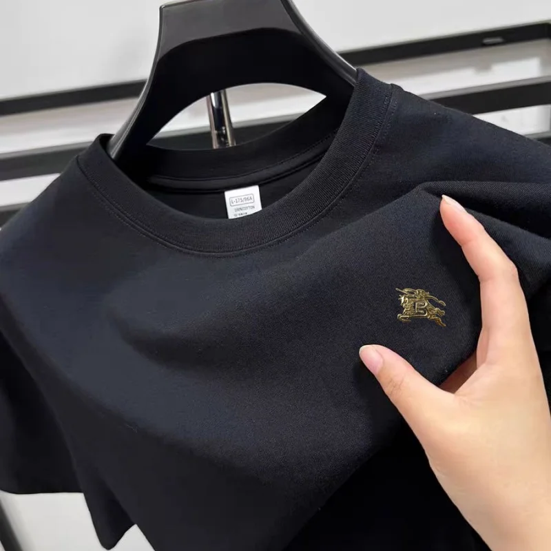 100 القطن الصيف جديد الرجال س الرقبة تي شيرتات قصيرة الاكمام العلامة التجارية الأصلية رائعة الصدر شعار طباعة تصميم عادية تنوعا الرجالية