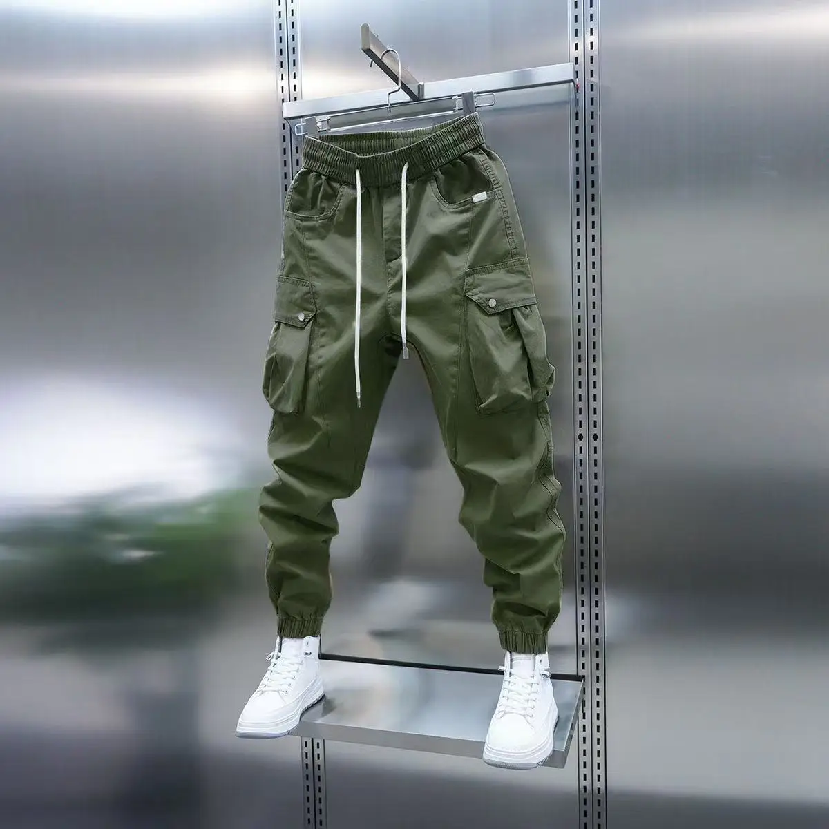 Autumn 2026 Trend Men's Overalls Pocket Tie Casual Pants New Loose Harlan Solid Color Pants Streetwear Men Military Cargo Pants