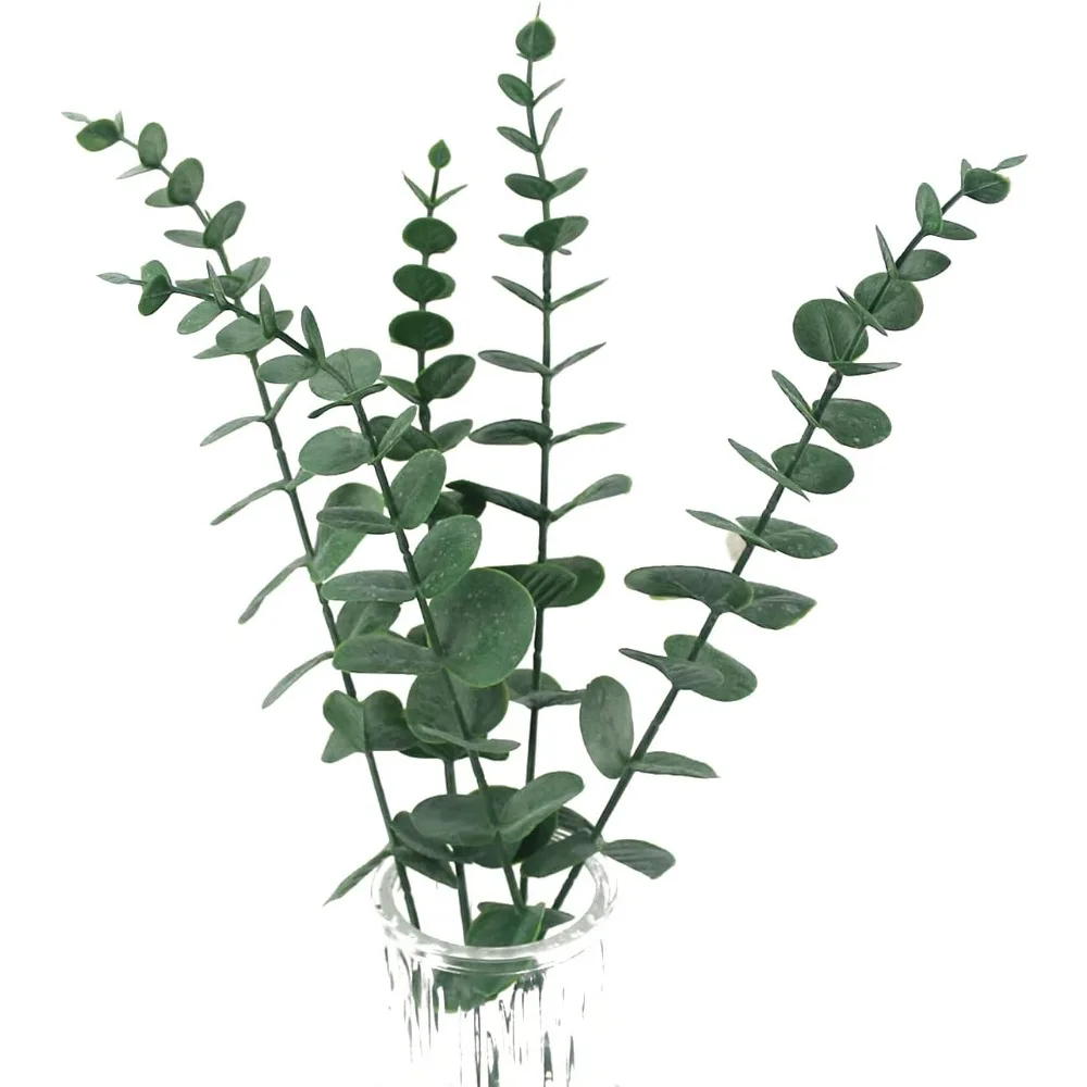 Tinsow 5 قطع من أوراق اللمس الحقيقية، جذع الأوكالبتوس الاصطناعي، باقة الزفاف، قطعة مركزية لديكور المنزل (أخضر) #2