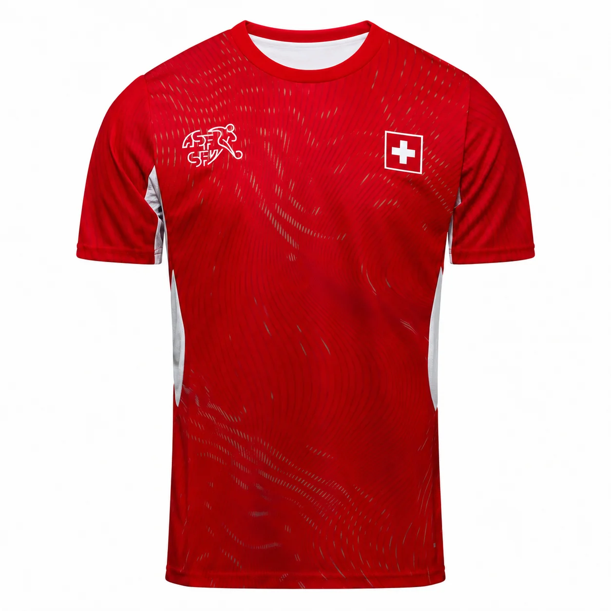 Soccer Jersey for Men 26-27 Season Red Wave Pattern Short Sleeve Crew Neck Breathable Sports Shirt for Match Day
