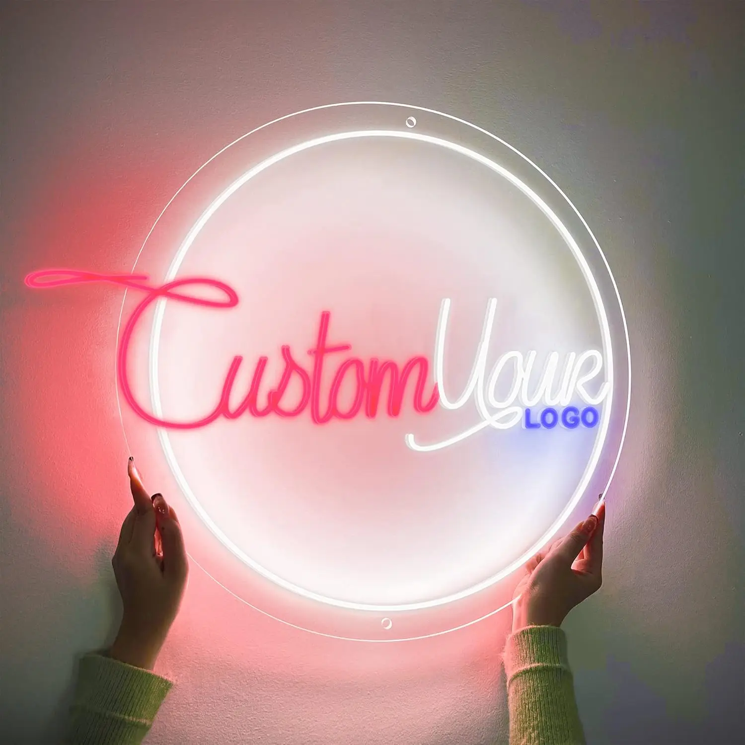 

Custom Round Neon Acrylic Signs Wall Decor Family Name Bar Business Logo LED Neon Sign Studio Company Beauty Nails Salon Wedding