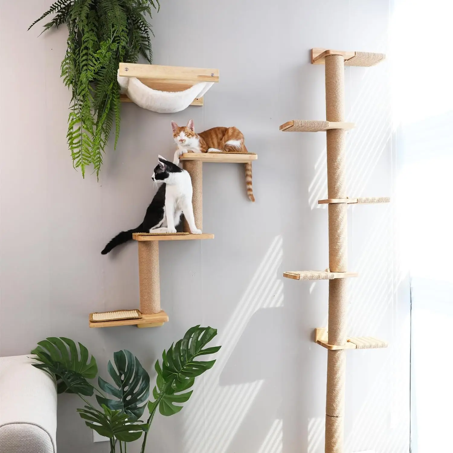 Cat Wall Shelves, 3 in 1 Transformable Cat Scratching Post Wall Mounted, DIY Cat Wall Jungle and Cats Perch Platform Supplies