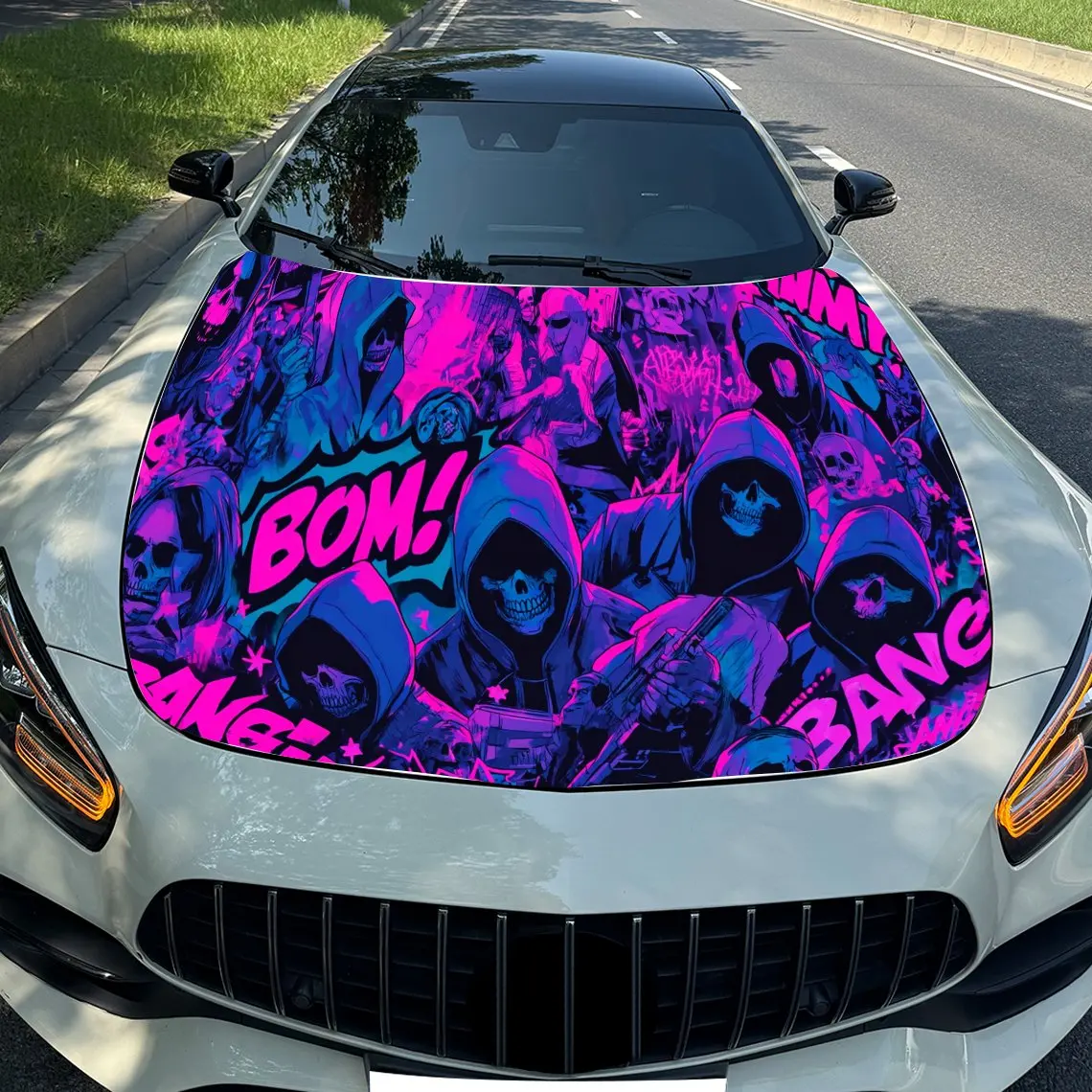 

Cyberpunk Skull Car Hood Sticker PVC Self Waterproof Stick, Striking Auto Exterior Accessories Decor Protect Gift for Car Lover
