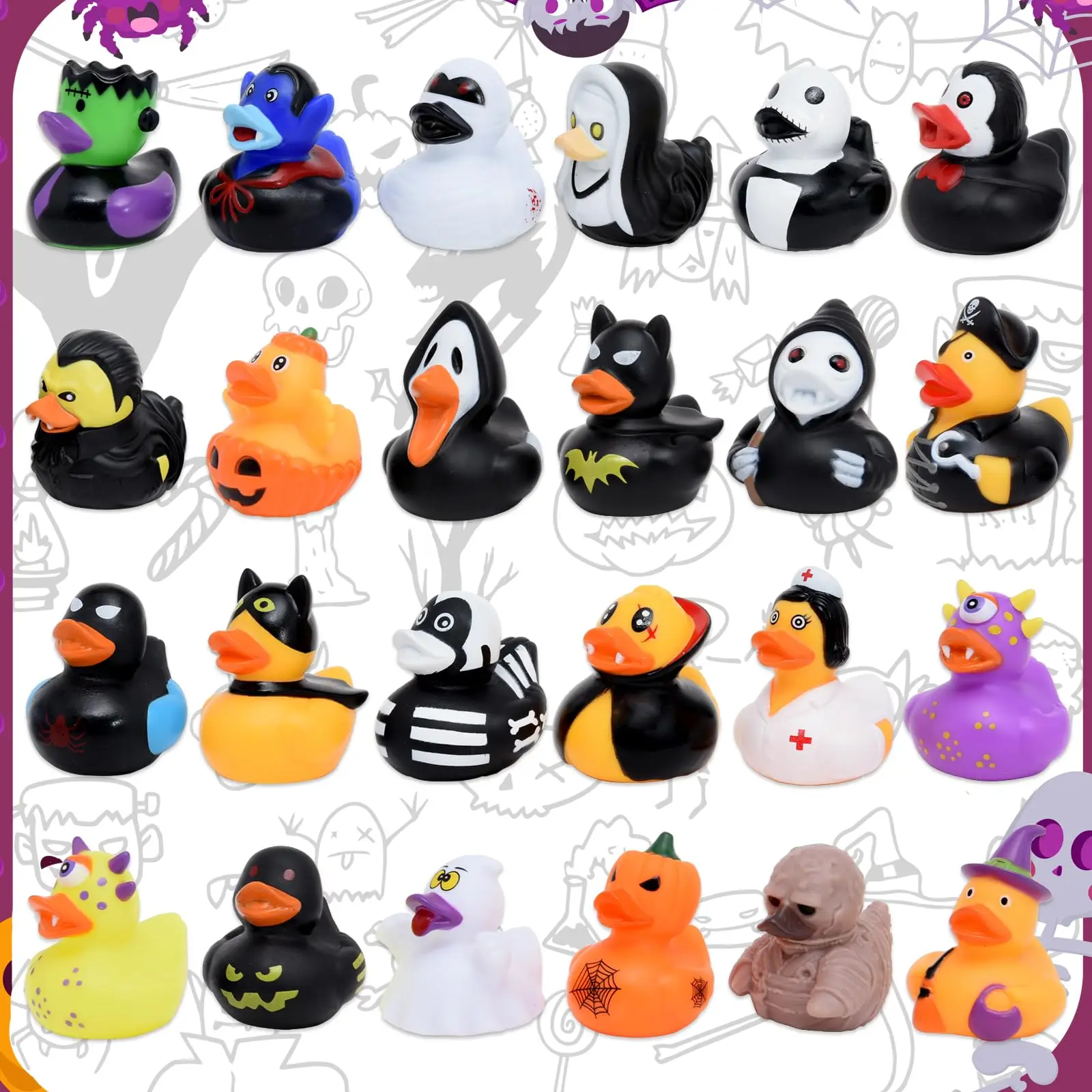 24/48PCS Rubber Ducks Assorted Halloween Duckies in Bulk Ducking for Kids Baby Shower Bath Toys Party Favors