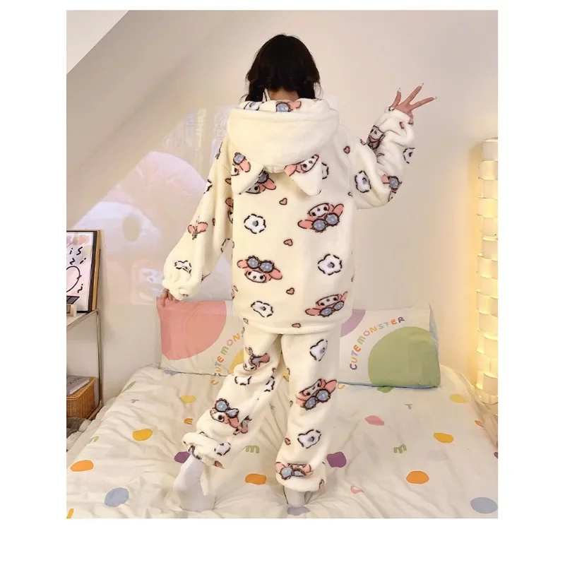 Sanrio Cartoon Hallo Kitty Pyjamas Weibliche Flanell herbst Winter Neue Plus Verdicken Samt Süße Warm Halten Pyjamas set freizeit tragen