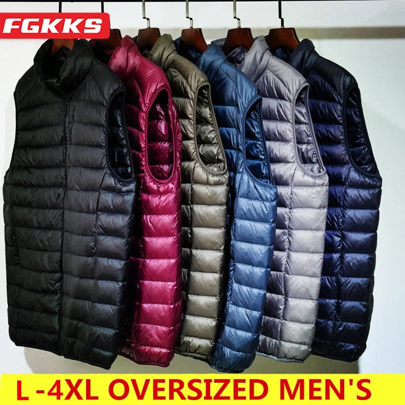 FGKKS 2023 Brand Sleeveless Down Jacket For Men Pure Warm Pocket Vest Coat High Quality Lightweight Down Duck Vest Coats Male