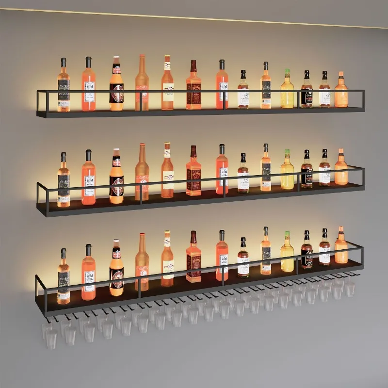 Restaurant simple wall-mounted wine rack bar bar background wrought iron hanging wine cabinet rack wine glass upside down rack