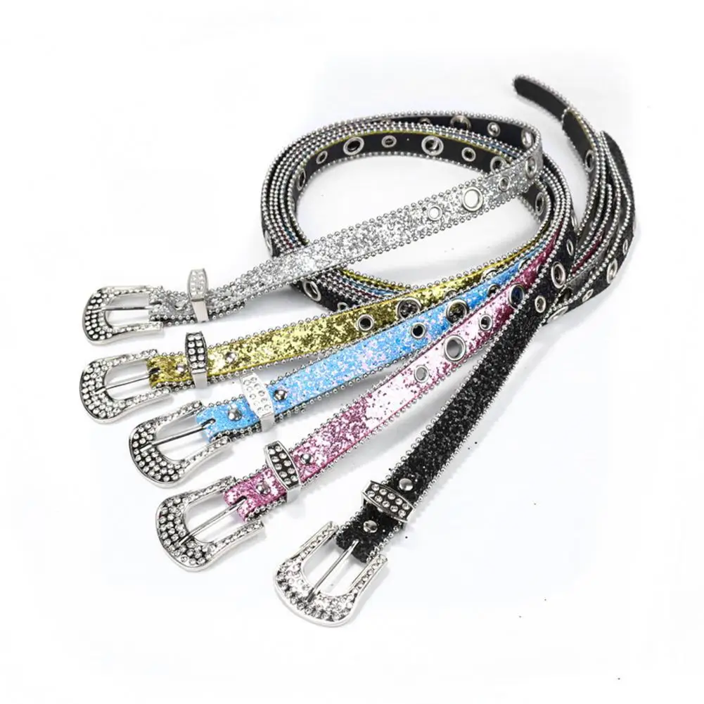 Women Faux Leather Belt Rhinestone Belt Sparkling Rhinestone Cowgirl Belts A Stylish Addition to Women's Jeans Pants Waist Belt