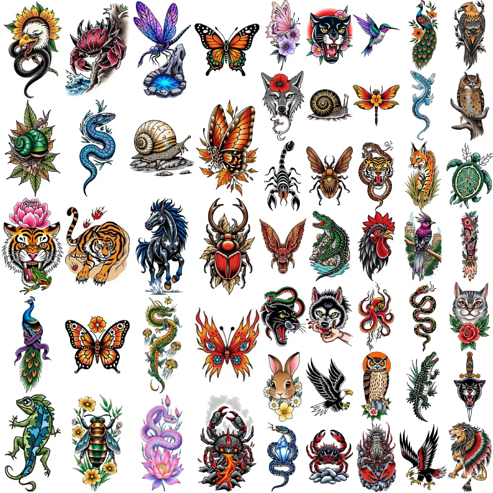 

28pcs Temporary Tattoo Wolf Waterproof Long-lasting Body Stickers Eagle Snake Temporary Tattoo Stickers Rabbit For Women