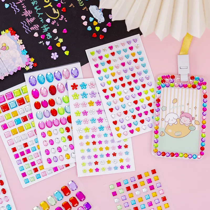 1-6 Blatt 3D-Edelstein-Acryl-Kristall-Aufkleber für Kinder, DIY-Dekoration, selbstklebend, Juwel, Basteln, glitzernde Strass-Aufkleber, Mädchen-Geschenke – Detail 1